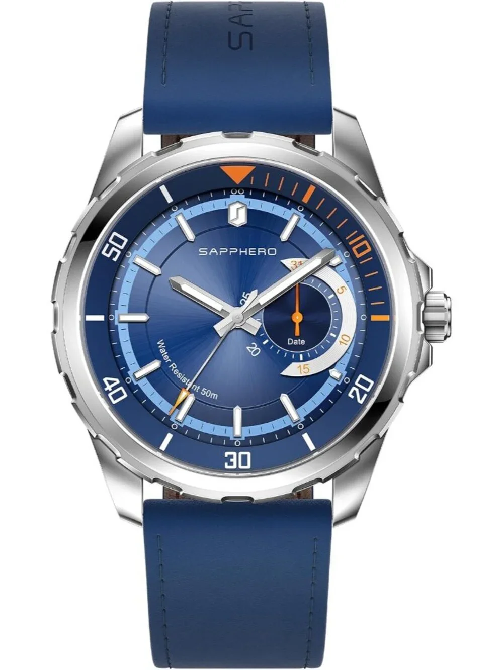 Men's Silver/Blue Numeral Dial Leather Strap Analog Quartz Elegant Wrist Watch